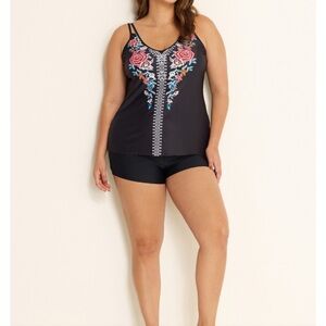 NWT Lilyease Black Tribal Pattern Swim Tankini Top XXL (18-20)